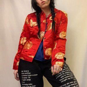 🌹Vintage Red silk blend brocade jacket🌹